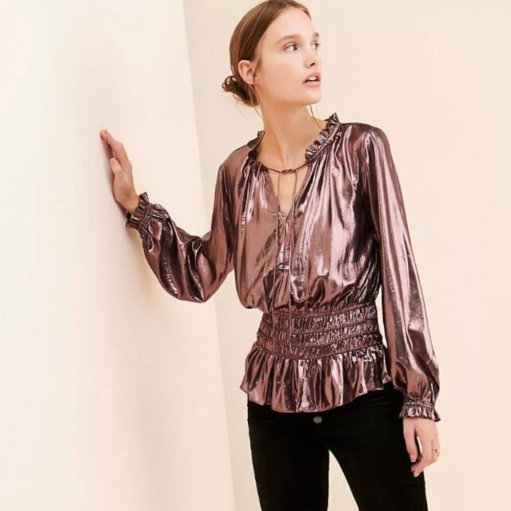 Current Air Women's Metallic Peplum Blouse Size XS